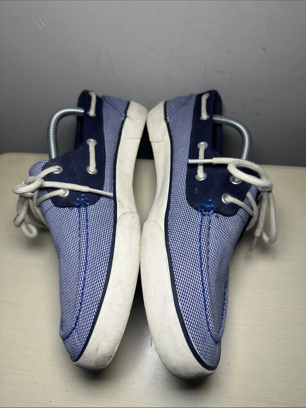 Polo Ralph Lauren Lander mini gingham Navy and Light Blue Canvas Boat Shoes